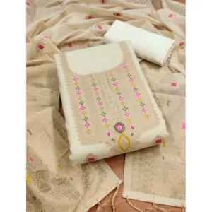 Women's Banarasi Silk Printed Unstitched Salwar Suit Material With Dupatta (White, 3Mtrs)