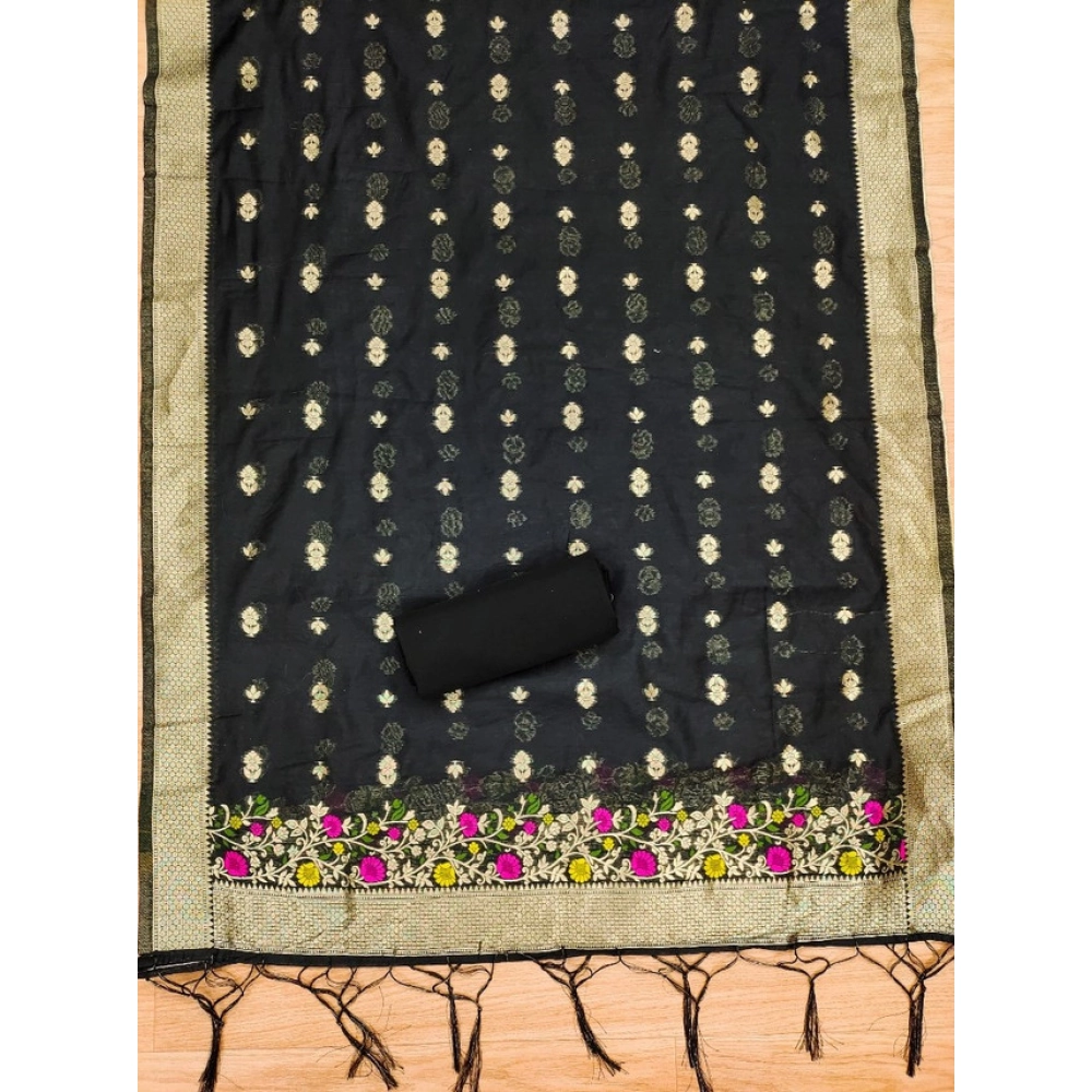 Women's Banarasi Silk Printed Unstitched Salwar Suit Material With Dupatta (Black, 3Mtrs) - Image 3
