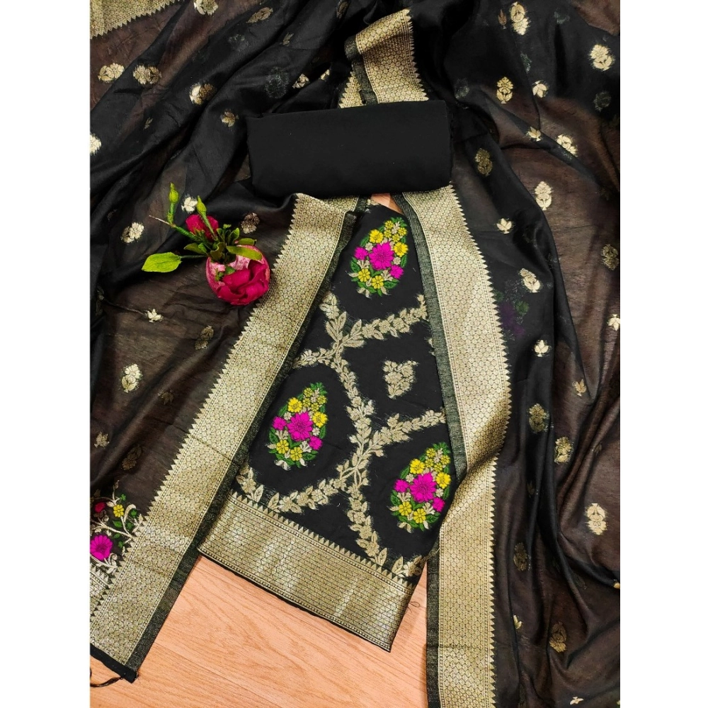 Women's Banarasi Silk Printed Unstitched Salwar Suit Material With Dupatta (Black, 3Mtrs) - Image 4