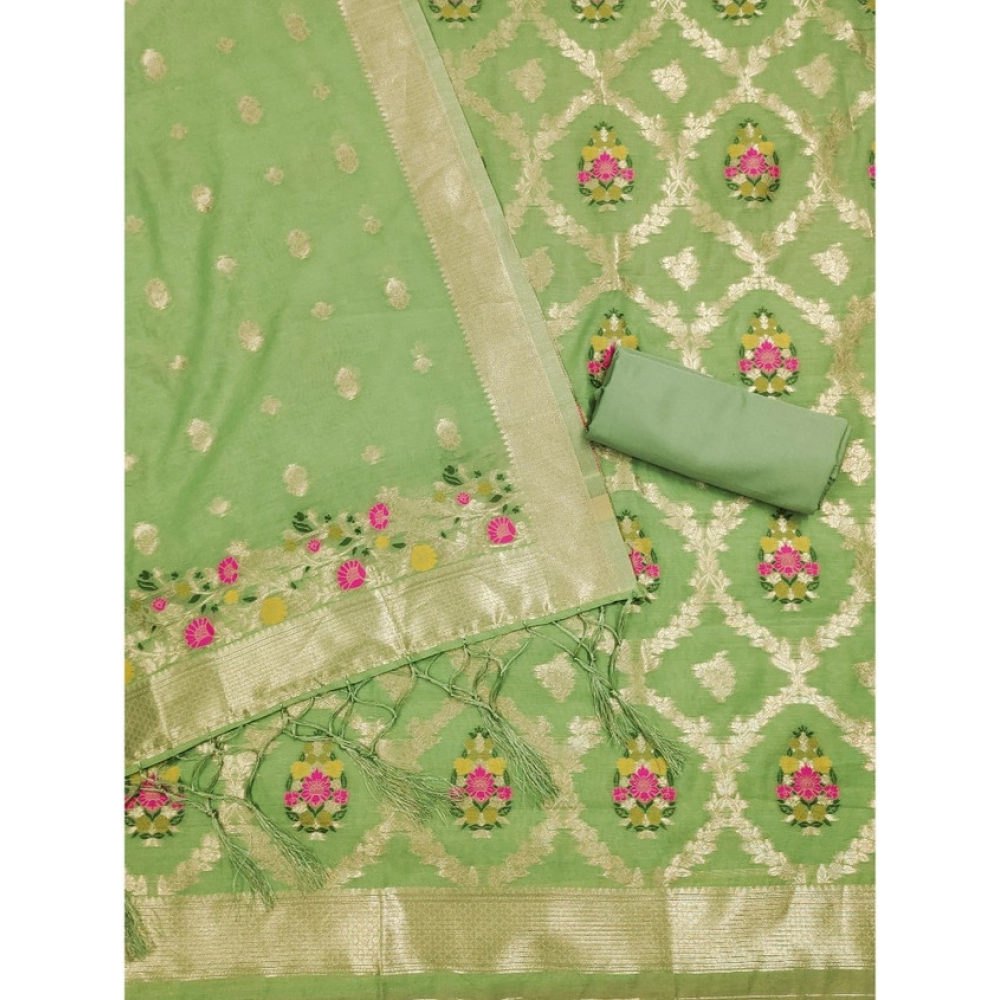 Women's Banarasi Silk Printed Unstitched Salwar Suit Material With Dupatta (Pista, 3Mtrs) - Image 2