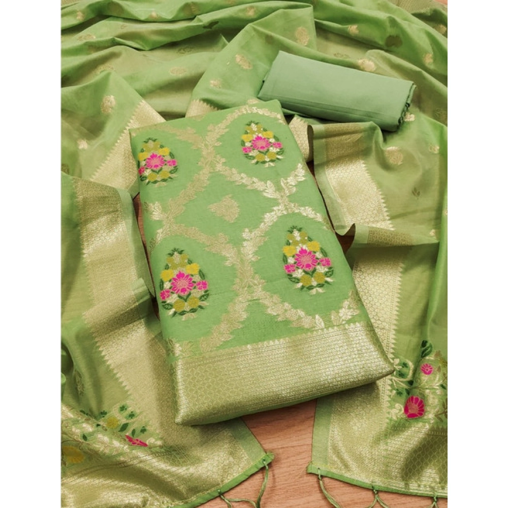 Women's Banarasi Silk Printed Unstitched Salwar Suit Material With Dupatta (Pista, 3Mtrs) - Image 4
