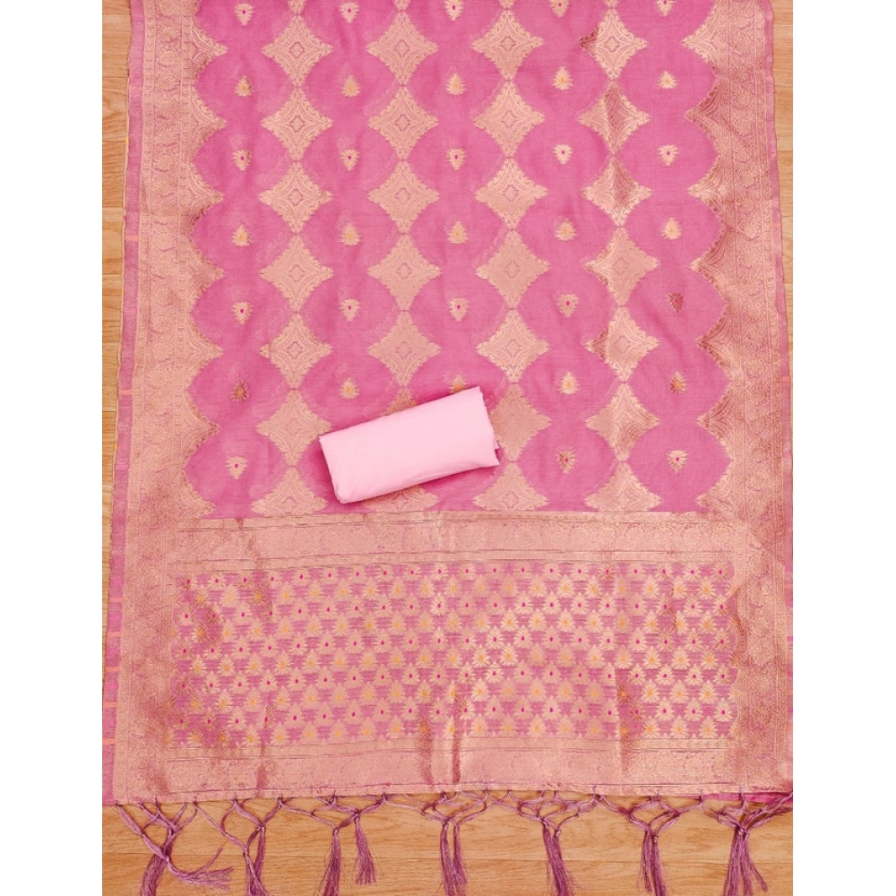 Women's Banarasi Silk Printed Unstitched Salwar Suit Material With Dupatta (Pink, 3Mtrs) - Image 2