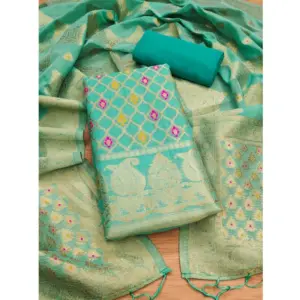 Women's Banarasi Silk Printed Unstitched Salwar Suit Material With Dupatta (sea green, 3Mtrs)