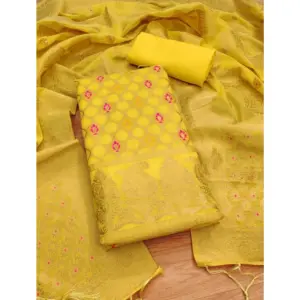 Women's Banarasi Silk Printed Unstitched Salwar Suit Material With Dupatta (Yellow, 3Mtrs)