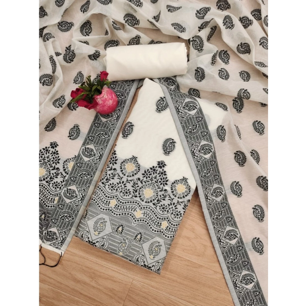 Women's Banarasi Silk Printed Unstitched Salwar Suit Material With Dupatta (Black, 3Mtrs) - Image 4