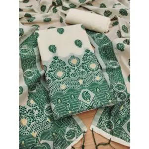 Women's Banarasi Silk Printed Unstitched Salwar Suit Material With Dupatta (Bottle Green, 3Mtrs)