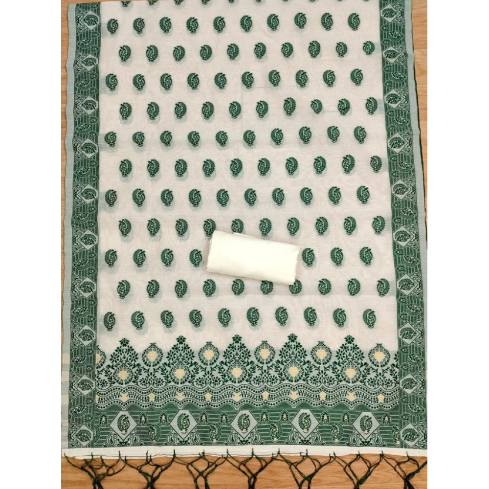 Women's Banarasi Silk Printed Unstitched Salwar Suit Material With Dupatta (Bottle Green, 3Mtrs) - Image 2
