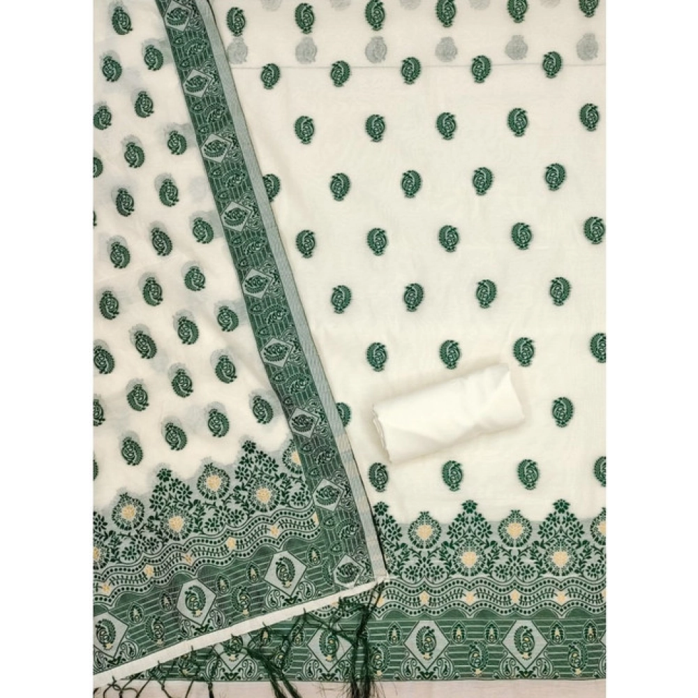 Women's Banarasi Silk Printed Unstitched Salwar Suit Material With Dupatta (Bottle Green, 3Mtrs) - Image 3