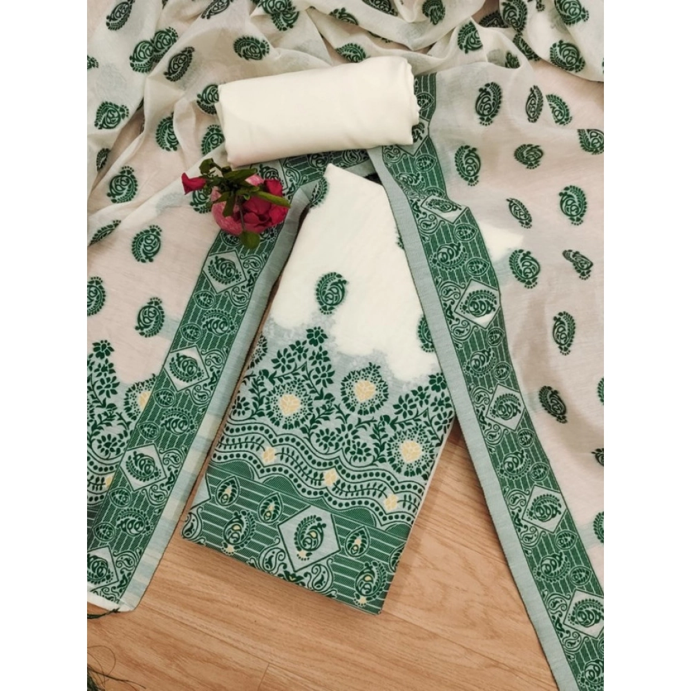 Women's Banarasi Silk Printed Unstitched Salwar Suit Material With Dupatta (Bottle Green, 3Mtrs) - Image 4