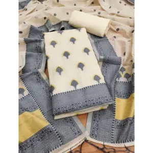 Women's Banarasi Silk Printed Unstitched Salwar Suit Material With Dupatta (Grey, 3Mtrs)