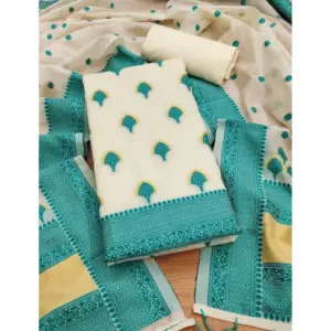 Women's Banarasi Silk Printed Unstitched Salwar Suit Material With Dupatta (Teal, 3Mtrs)