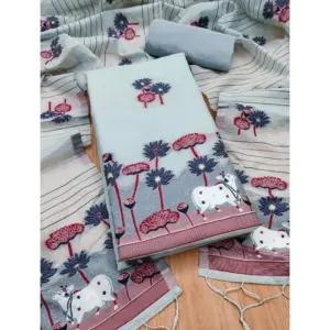 Women's Banarasi Silk Printed Unstitched Salwar Suit Material With Dupatta (Grey, 3Mtrs)