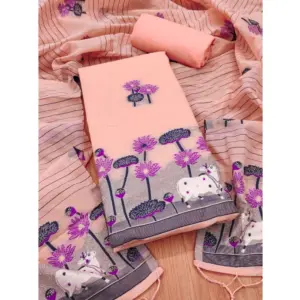 Women's Banarasi Silk Printed Unstitched Salwar Suit Material With Dupatta (Peach, 3Mtrs)