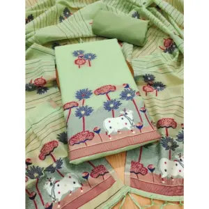 Women's Banarasi Silk Printed Unstitched Salwar Suit Material With Dupatta (Pista, 3Mtrs)