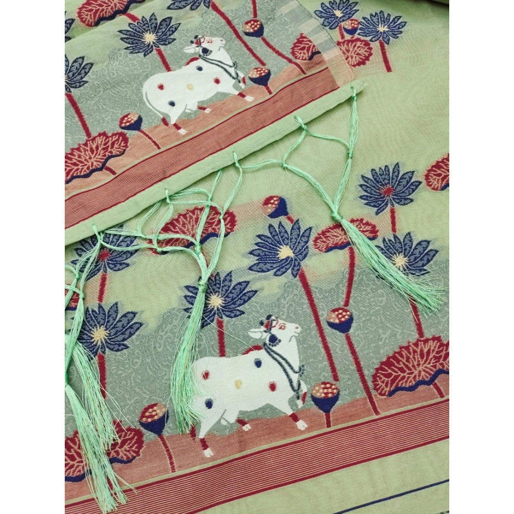 Women's Banarasi Silk Printed Unstitched Salwar Suit Material With Dupatta (Pista, 3Mtrs) - Image 2