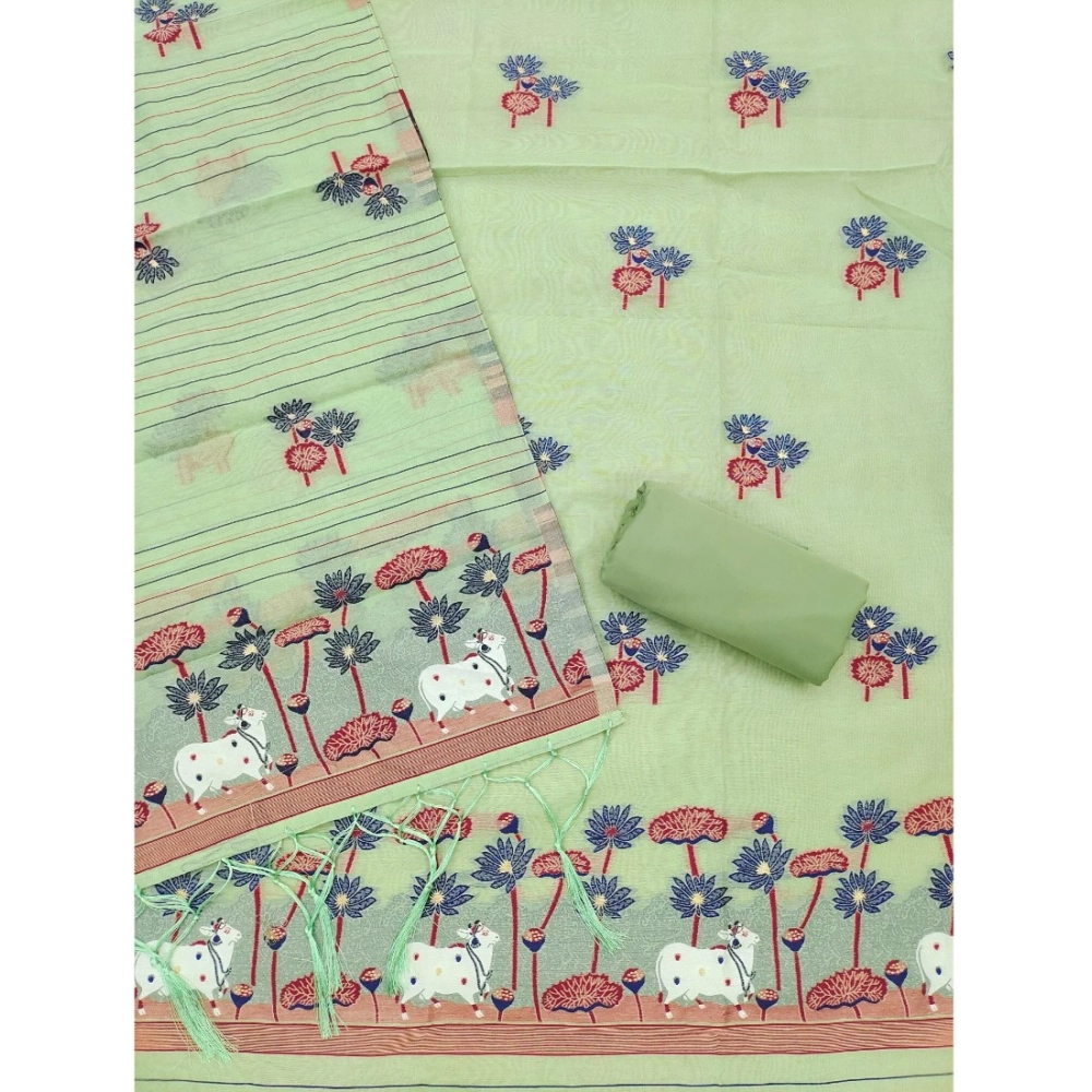 Women's Banarasi Silk Printed Unstitched Salwar Suit Material With Dupatta (Pista, 3Mtrs) - Image 3