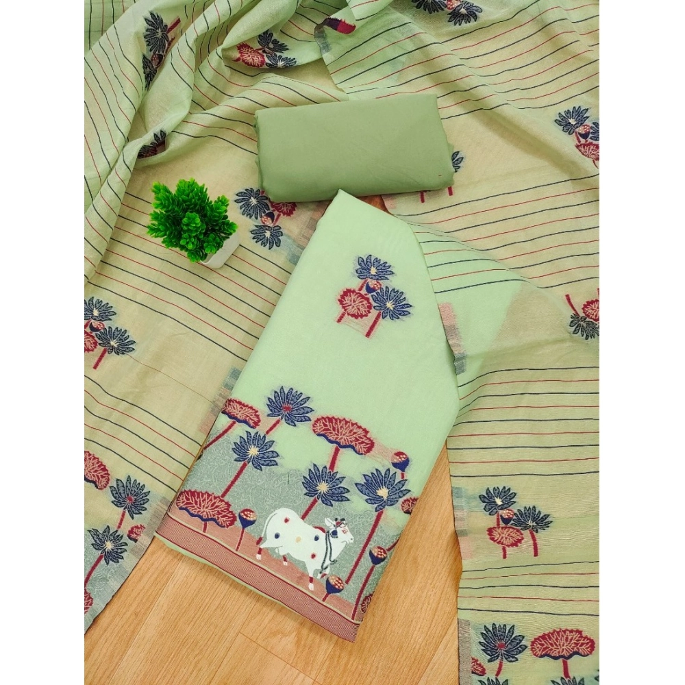 Women's Banarasi Silk Printed Unstitched Salwar Suit Material With Dupatta (Pista, 3Mtrs) - Image 4