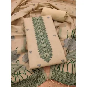 Women's Banarasi Silk Printed Unstitched Salwar Suit Material With Dupatta (Cream, 3Mtrs)