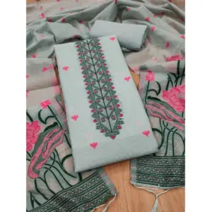 Women's Banarasi Silk Printed Unstitched Salwar Suit Material With Dupatta (Grey, 3Mtrs)