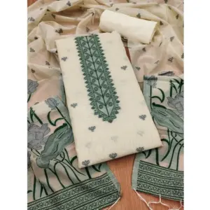 Women's Banarasi Silk Printed Unstitched Salwar Suit Material With Dupatta (OffWhite, 3Mtrs)