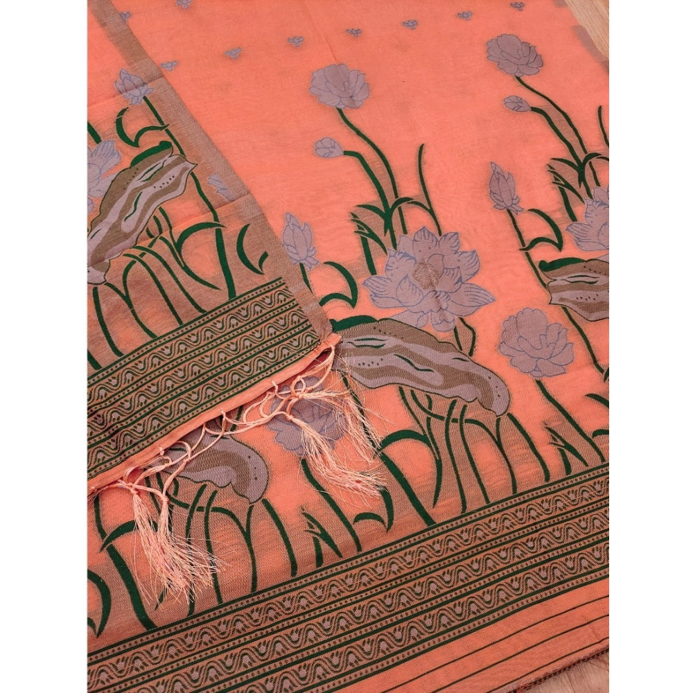 Women's Banarasi Silk Printed Unstitched Salwar Suit Material With Dupatta (Peach, 3Mtrs) - Image 2
