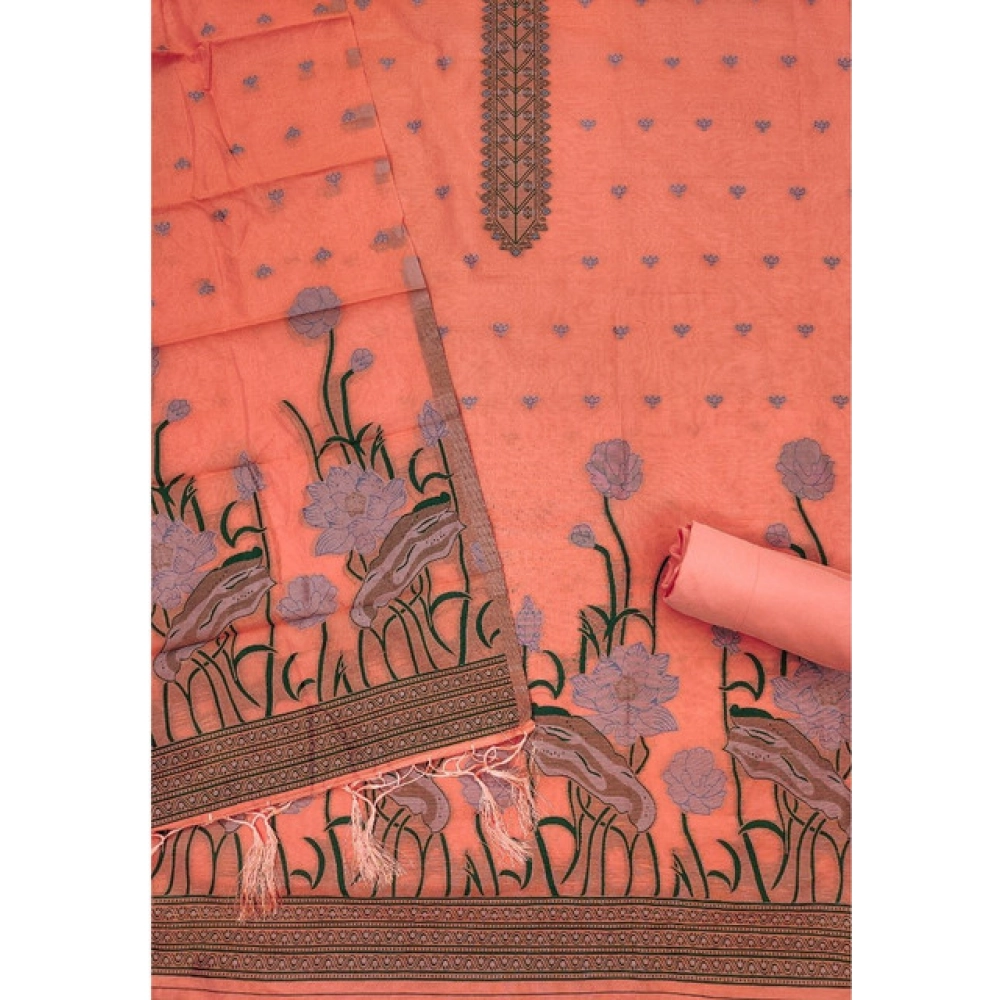 Women's Banarasi Silk Printed Unstitched Salwar Suit Material With Dupatta (Peach, 3Mtrs) - Image 3