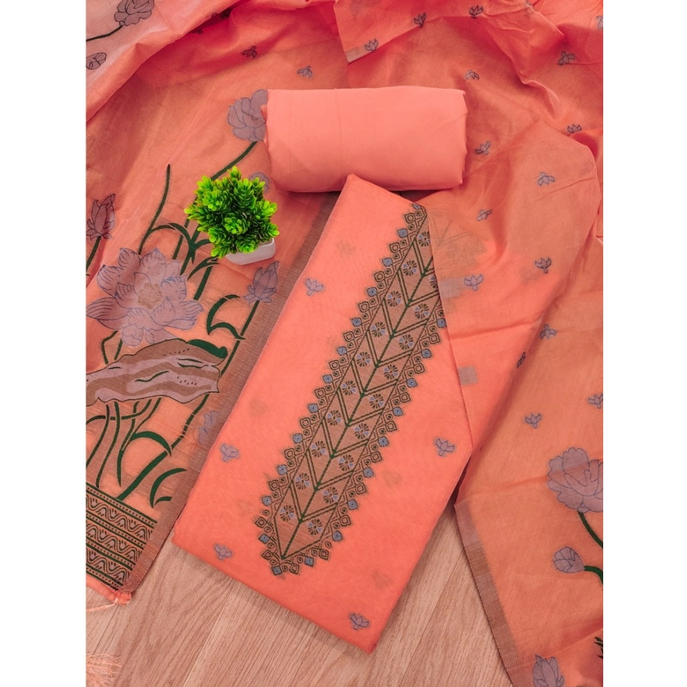 Women's Banarasi Silk Printed Unstitched Salwar Suit Material With Dupatta (Peach, 3Mtrs) - Image 4