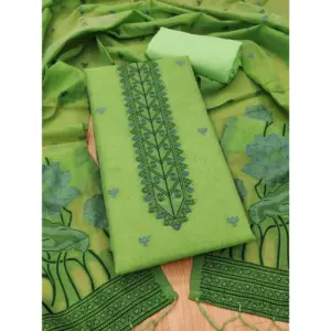 Women's Banarasi Silk Printed Unstitched Salwar Suit Material With Dupatta (Pista, 3Mtrs)