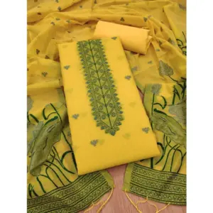 Women's Banarasi Silk Printed Unstitched Salwar Suit Material With Dupatta (Yellow, 3Mtrs)