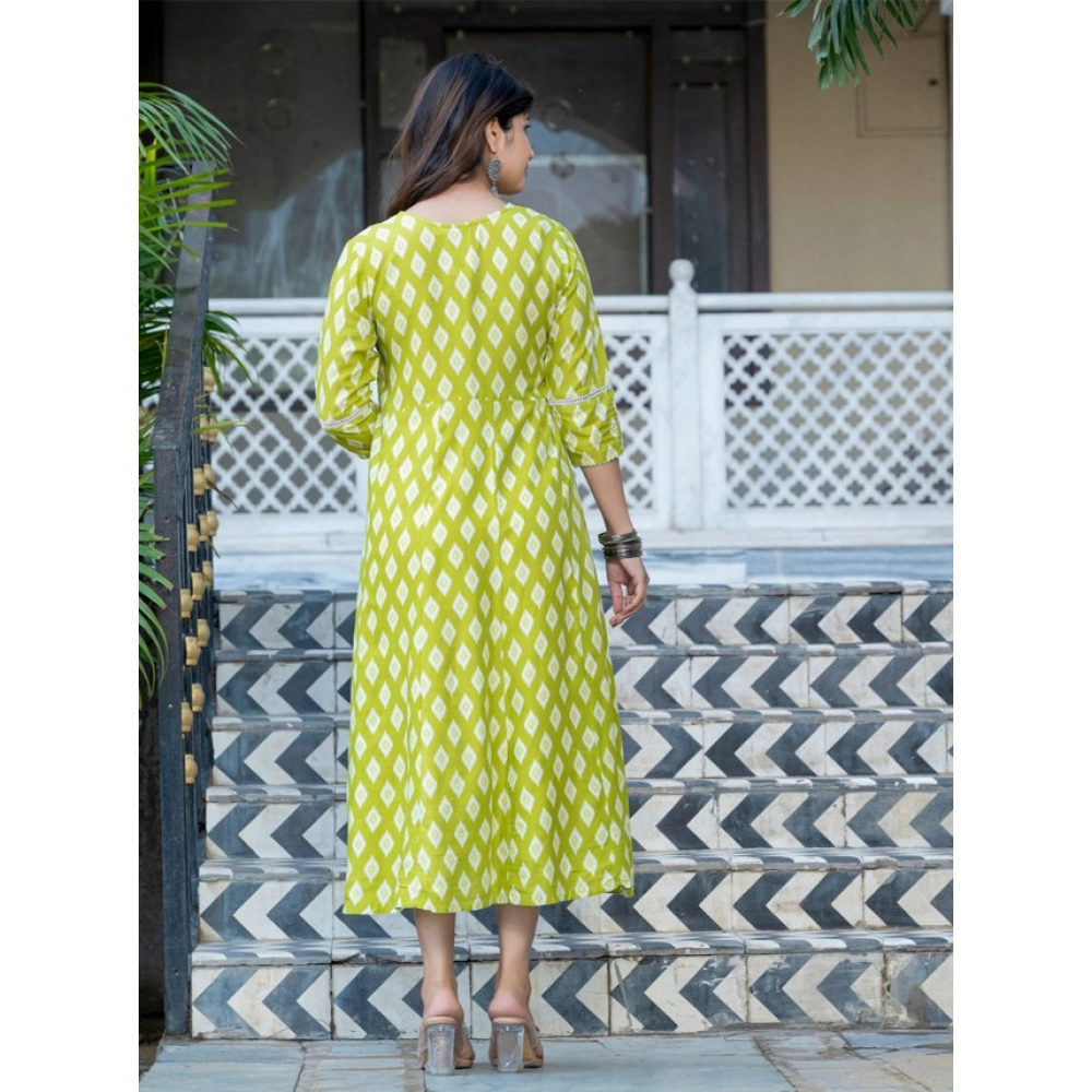 Women's Rayon Print With Embroidery Work A-Line Kurti (Parrot) - Image 2