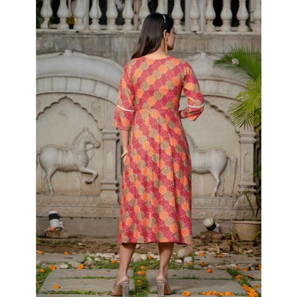 Women's Rayon Print With Embroidery Work A-Line Kurti (Multicolor) - Image 2