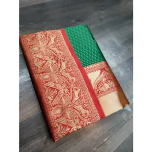 Women's Soft Litchi Silk Jacquard Work Saree With Unstitched Blouse 5.5Mtr (Green)