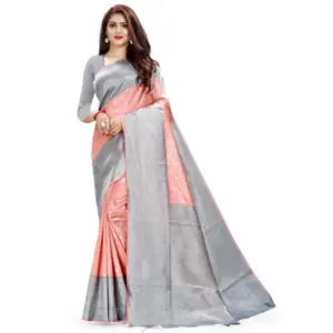 Women's Soft Litchi Silk Jacquard Work Saree With Unstitched Blouse 5.5Mtr (Orange)