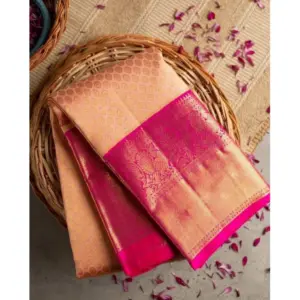 Women's Soft Litchi Silk Jacquard Work Saree With Unstitched Blouse 5.5Mtr (Pink)
