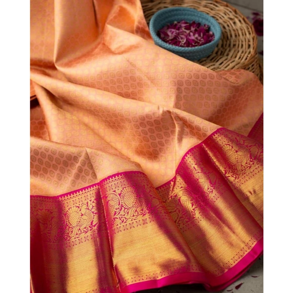 Women's Soft Litchi Silk Jacquard Work Saree With Unstitched Blouse 5.5Mtr (Pink) - Image 3