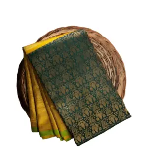 Women's Soft Litchi Silk Jacquard Work Saree With Unstitched Blouse 5.5Mtr ( Mustard Yellow)