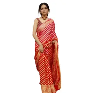 Women's Soft Litchi Silk Jacquard Work Saree With Unstitched Blouse 5.5Mtr (Red)