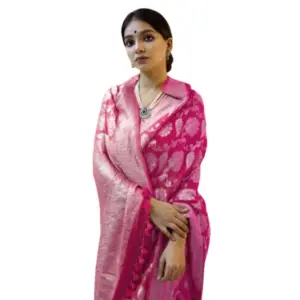 Women's Soft Litchi Silk Jacquard Work Saree With Unstitched Blouse 5.5Mtr (Pink)
