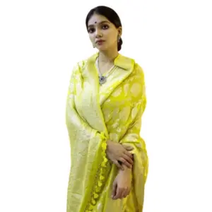 Women's Soft Litchi Silk Jacquard Work Saree With Unstitched Blouse 5.5Mtr (Light Green)