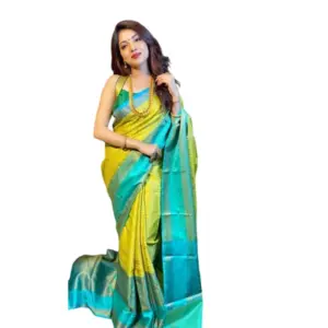Women's Soft Litchi Silk Jacquard Work Saree With Unstitched Blouse 5.5Mtr (Yellow)