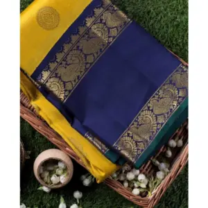 Women's Soft Litchi Silk Jacquard Work Saree With Unstitched Blouse 5.5Mtr (Yellow)