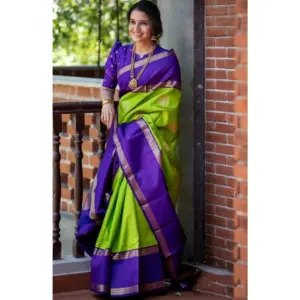 Women's Soft Litchi Silk Jacquard Work Saree With Unstitched Blouse 5.5Mtr (Green)
