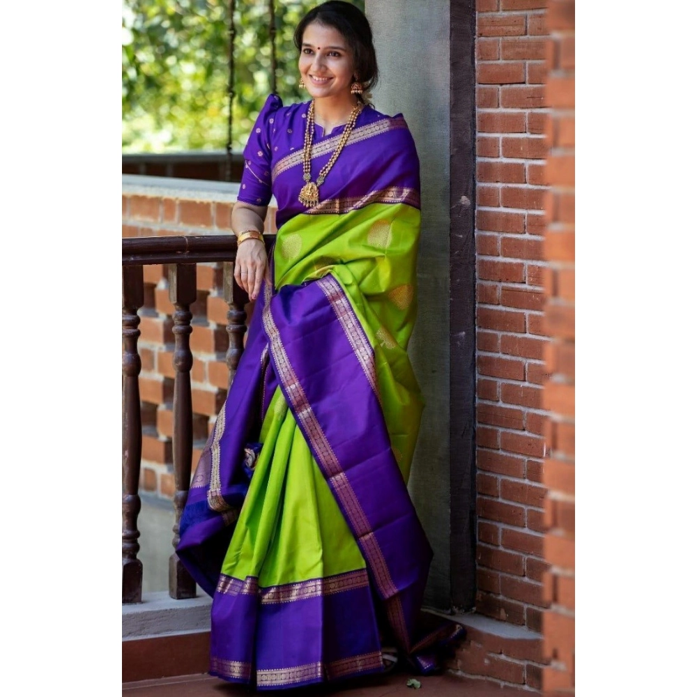 Women's Soft Litchi Silk Jacquard Work Saree With Unstitched Blouse 5.5Mtr (Green)