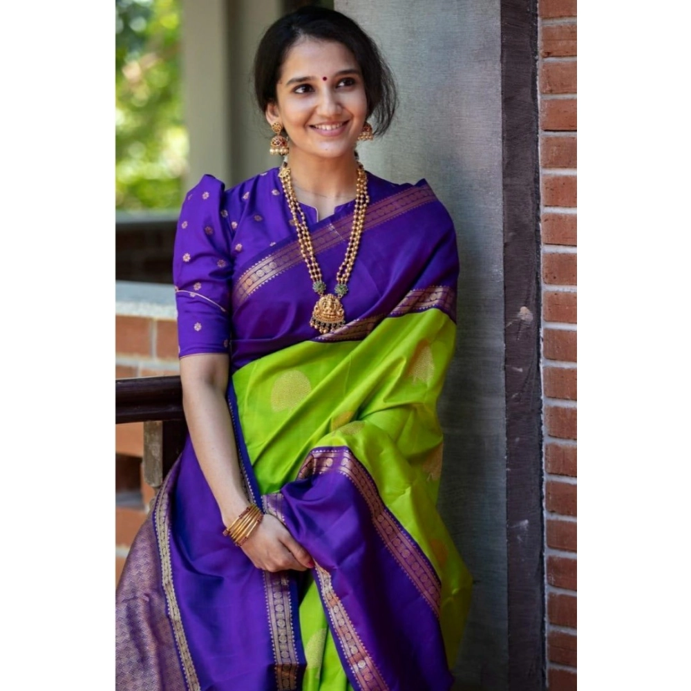 Women's Soft Litchi Silk Jacquard Work Saree With Unstitched Blouse 5.5Mtr (Green) - Image 2