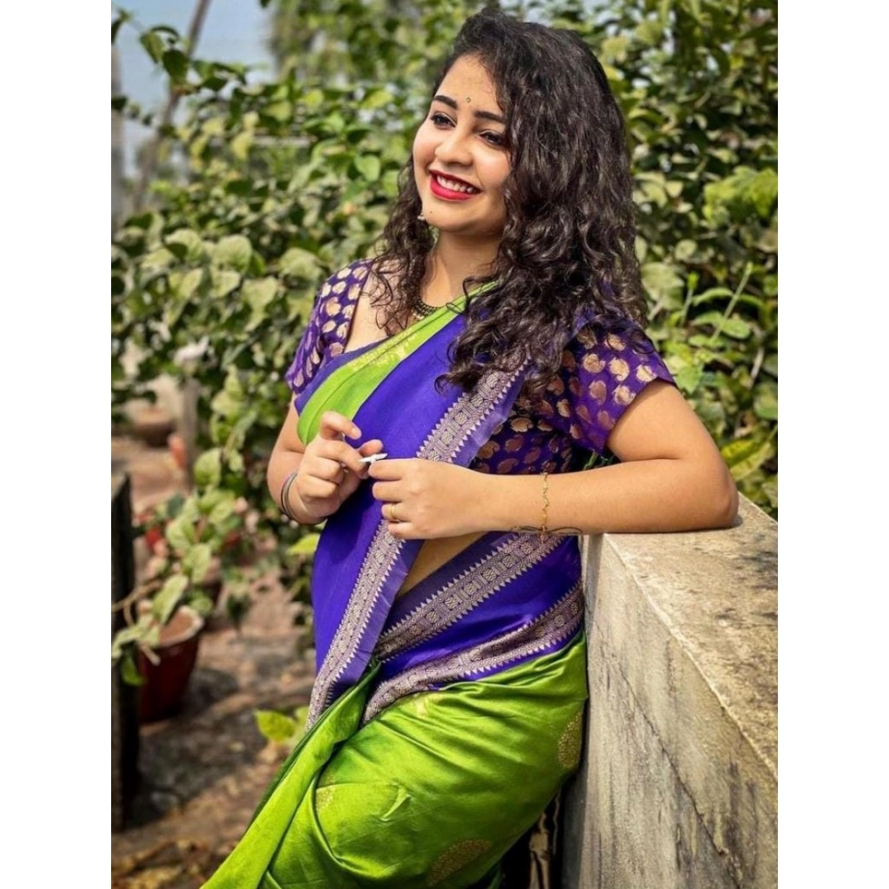 Women's Soft Litchi Silk Jacquard Work Saree With Unstitched Blouse 5.5Mtr (Green) - Image 3
