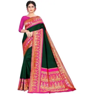 Women's Soft Litchi Silk Jacquard Work Saree With Unstitched Blouse 5.5Mtr (Green)
