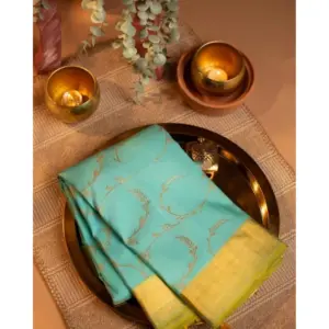 Women's Soft Litchi Silk Jacquard Work Saree With Unstitched Blouse 5.5Mtr (Sky Blue)