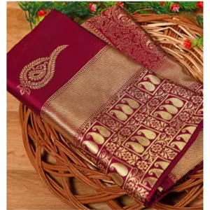 Women's Soft Litchi Silk Jacquard Work Saree With Unstitched Blouse 5.5Mtr (Maroon)