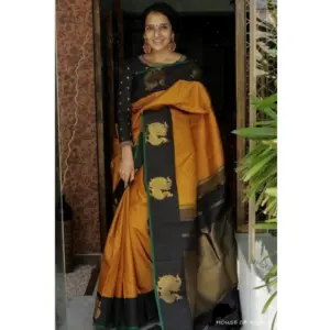 Women's Soft Litchi Silk Jacquard Work Saree With Unstitched Blouse 5.5Mtr (Rust)