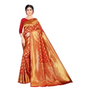 Women's Soft Litchi Silk Jacquard Work Saree With Unstitched Blouse 5.5Mtr (Red)